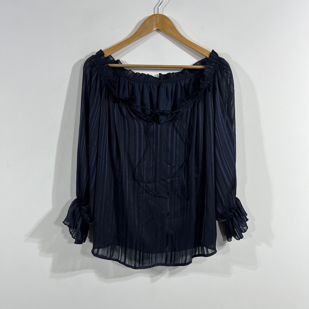Womens Renfair Peasant Cottagecore Navy Ruffle Cuff Top Medium Witchy Whimsigoth